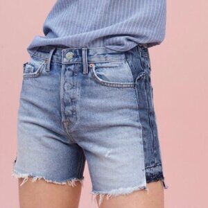 GRLFRND Sophie Mid Rise Two Tone Blue‎ Raw Hem Jean Shorts Rigid Casual Size 24